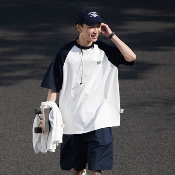 Casual Japanese Junior Raglan Sleeve T-shirt Bottoming Shirt For Men - Elevra