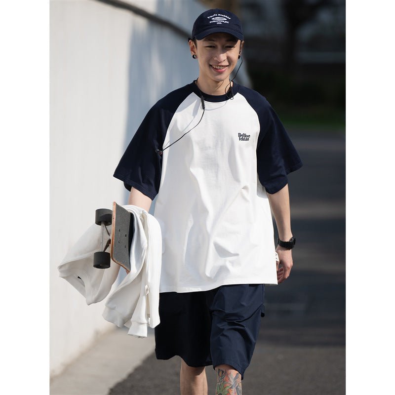 Casual Japanese Junior Raglan Sleeve T-shirt Bottoming Shirt For Men - Elevra