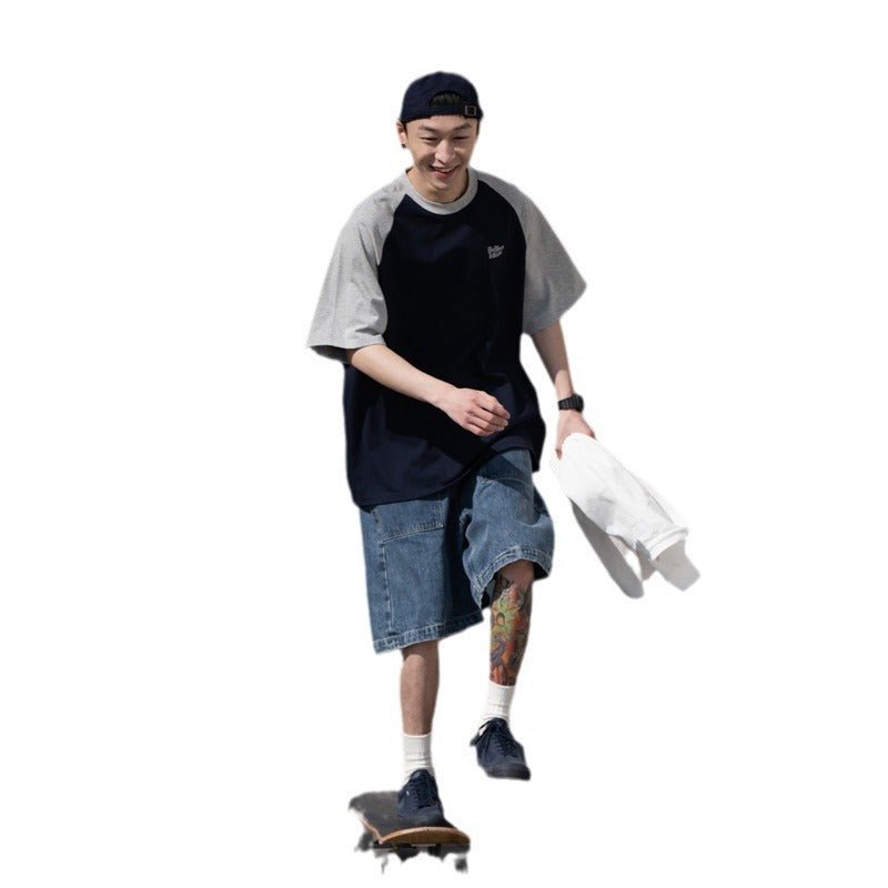 Casual Japanese Junior Raglan Sleeve T-shirt Bottoming Shirt For Men - Elevra