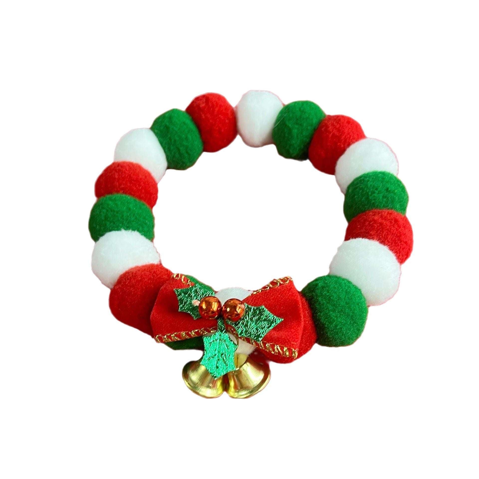 Christmas Cute Dog Cat Plush Ball Necklace Soft Elasticity Collar Pet Neck Accessories Dog Christmas Collar With Bow - Elevra