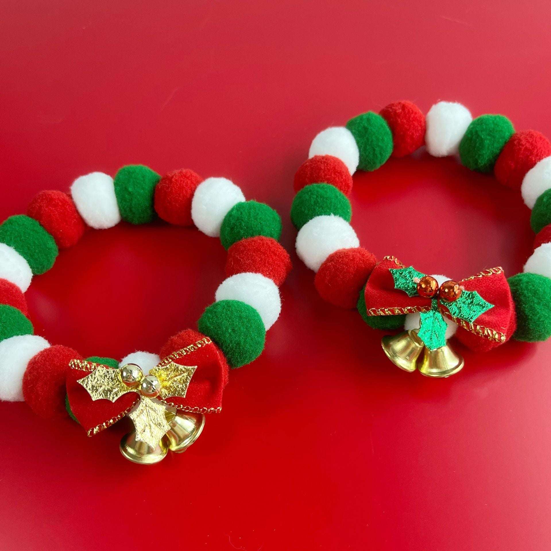 Christmas Cute Dog Cat Plush Ball Necklace Soft Elasticity Collar Pet Neck Accessories Dog Christmas Collar With Bow - Elevra