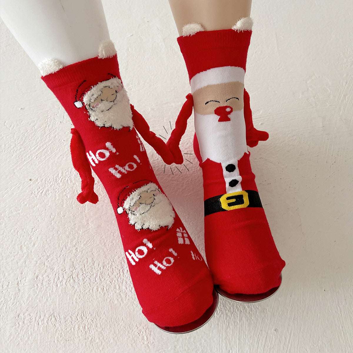 Christmas Magnetic Socks Cute Elk Santa Claus Snowman Hand - holding Socks For Couple - Elevra