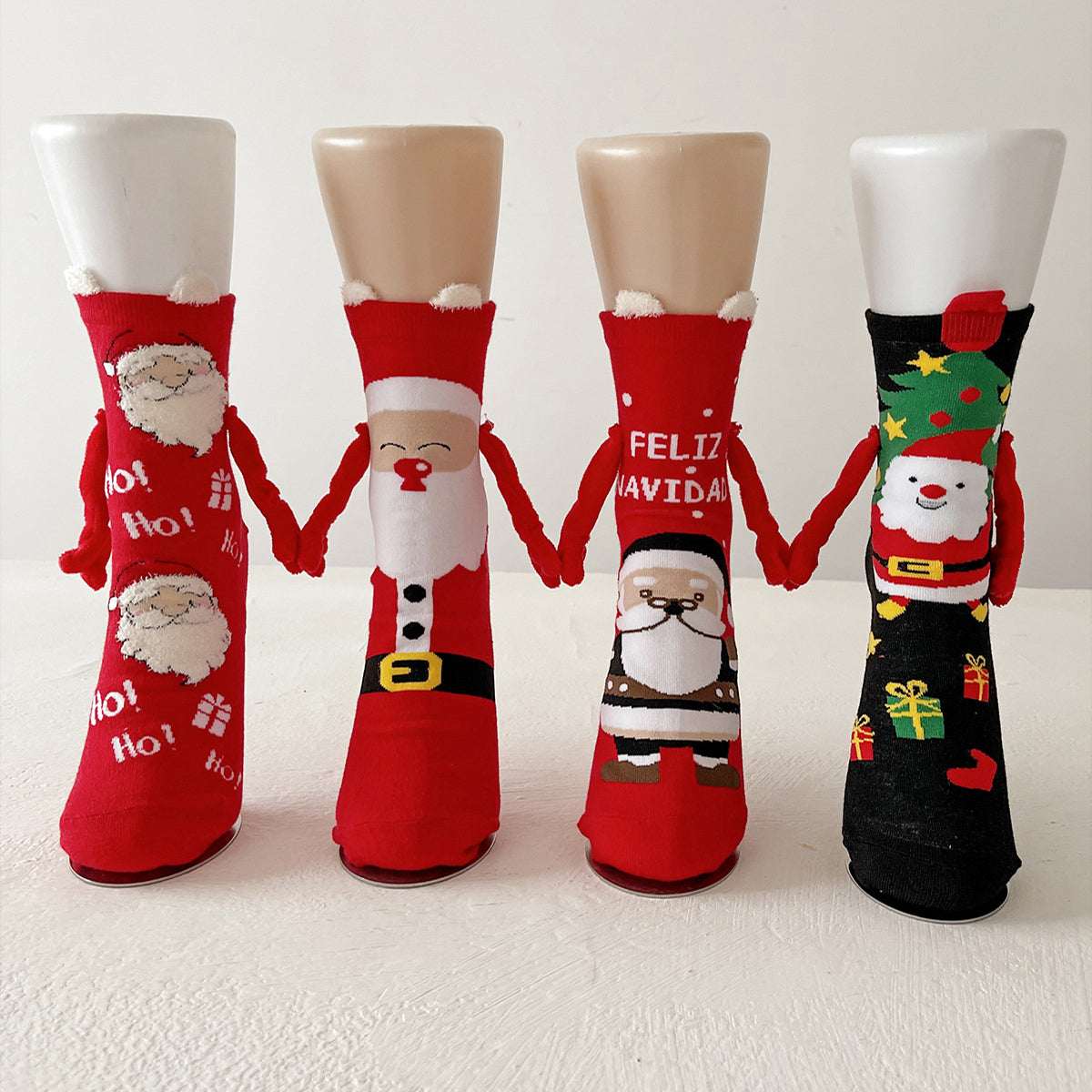 Christmas Magnetic Socks Cute Elk Santa Claus Snowman Hand - holding Socks For Couple - Elevra
