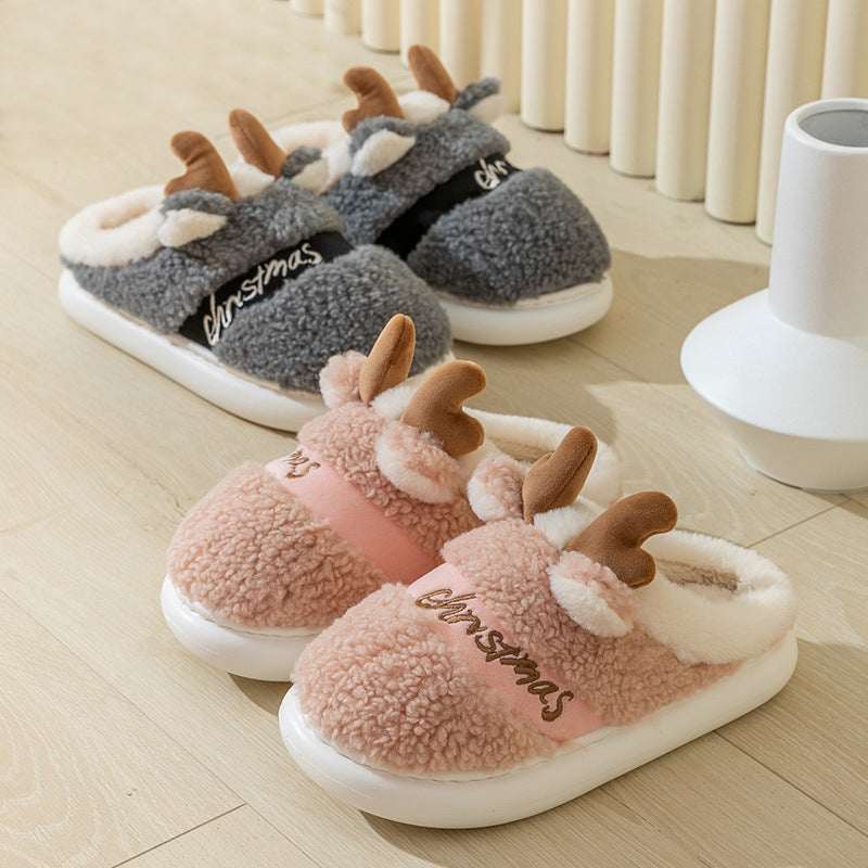 Christmas Shoes Winter Home Slippers Elk Soft Cozy Bedroom Slipper Slip On House Shoes - Elevra
