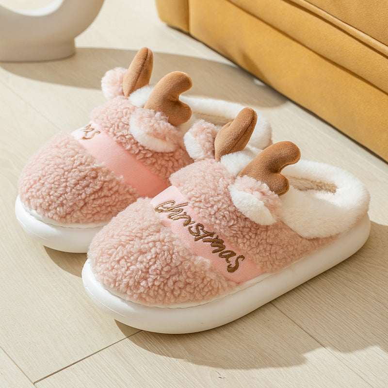Christmas Shoes Winter Home Slippers Elk Soft Cozy Bedroom Slipper Slip On House Shoes - Elevra