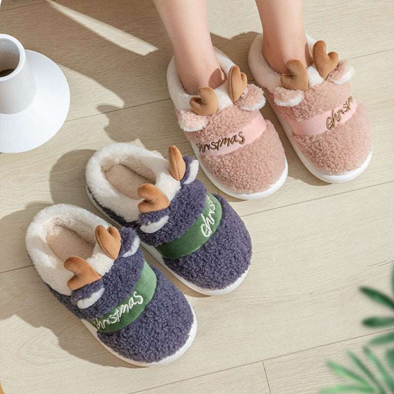 Christmas Shoes Winter Home Slippers Elk Soft Cozy Bedroom Slipper Slip On House Shoes - Elevra