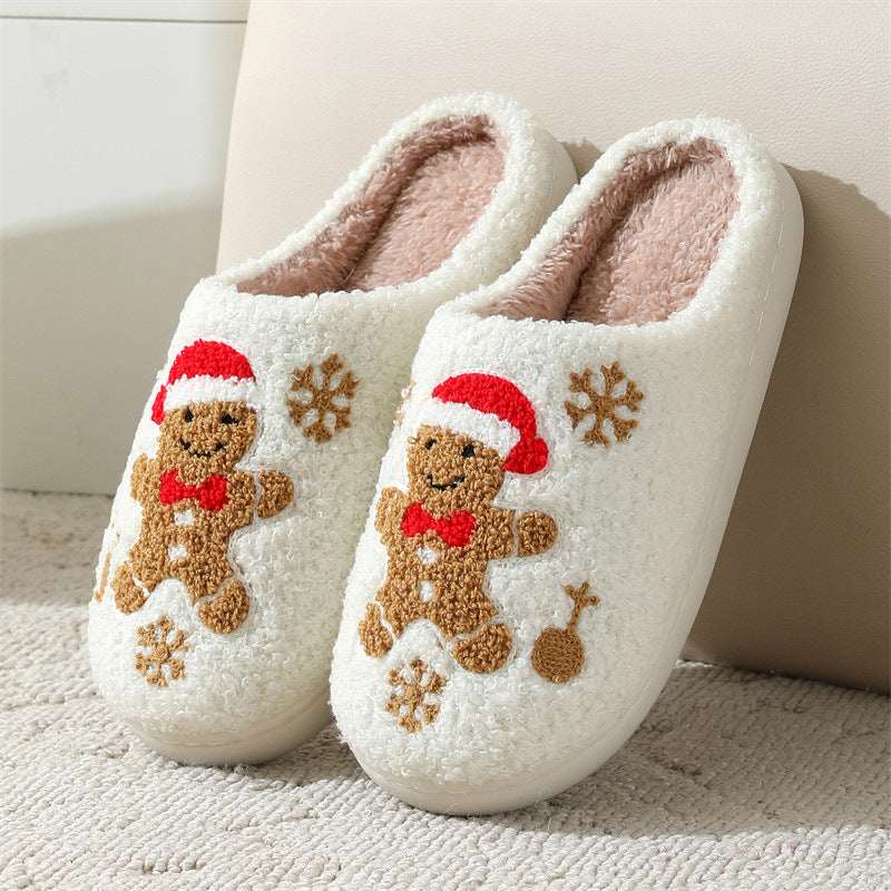 Christmas Snowflake Gingerbread Slippers Winter Indoor Non - slip Floor Bedroom Fuzzy House Shoes For Women Home Slippers - Elevra