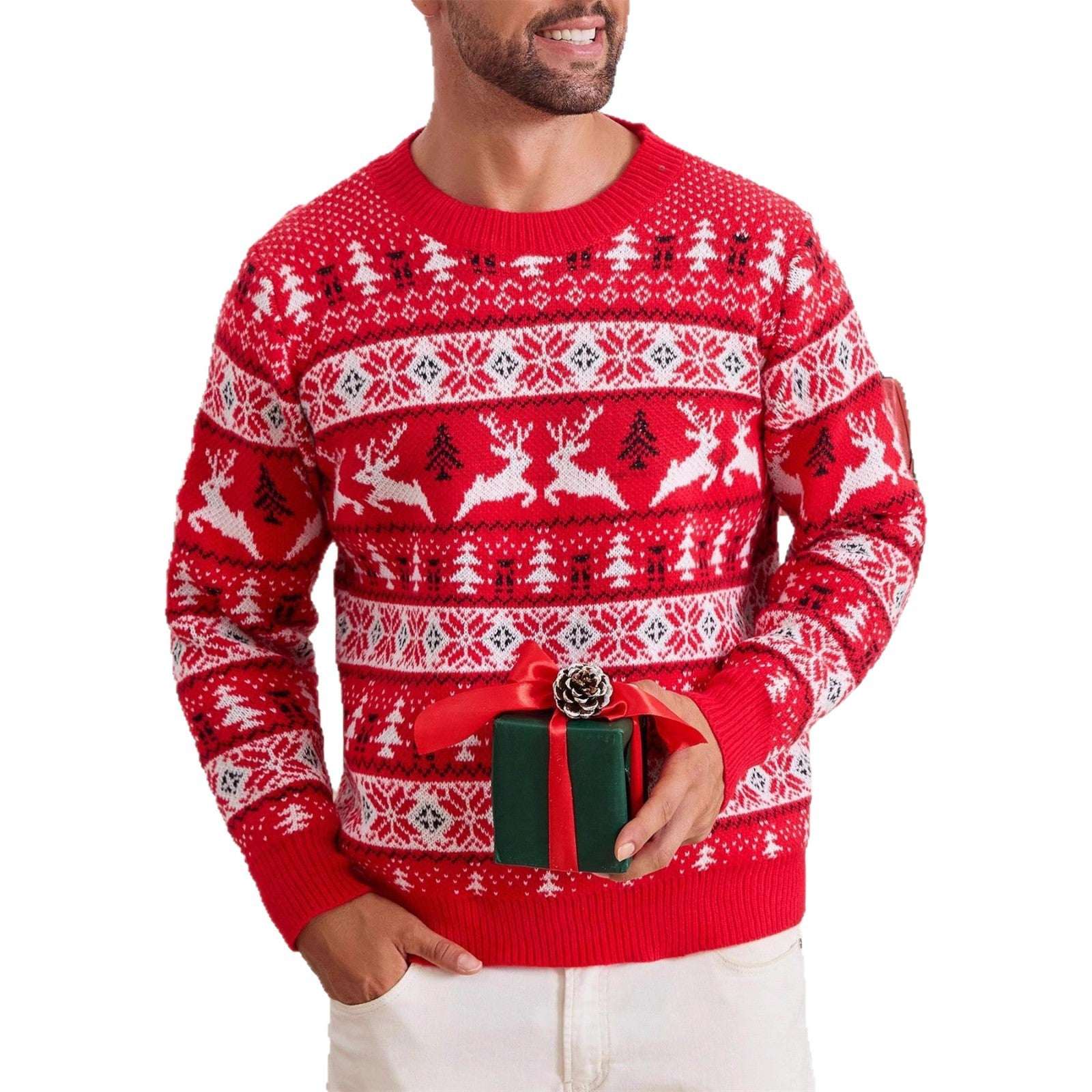 Christmas Sweater Men's Round Neck Loose Jacquard Knitwear - Elevra