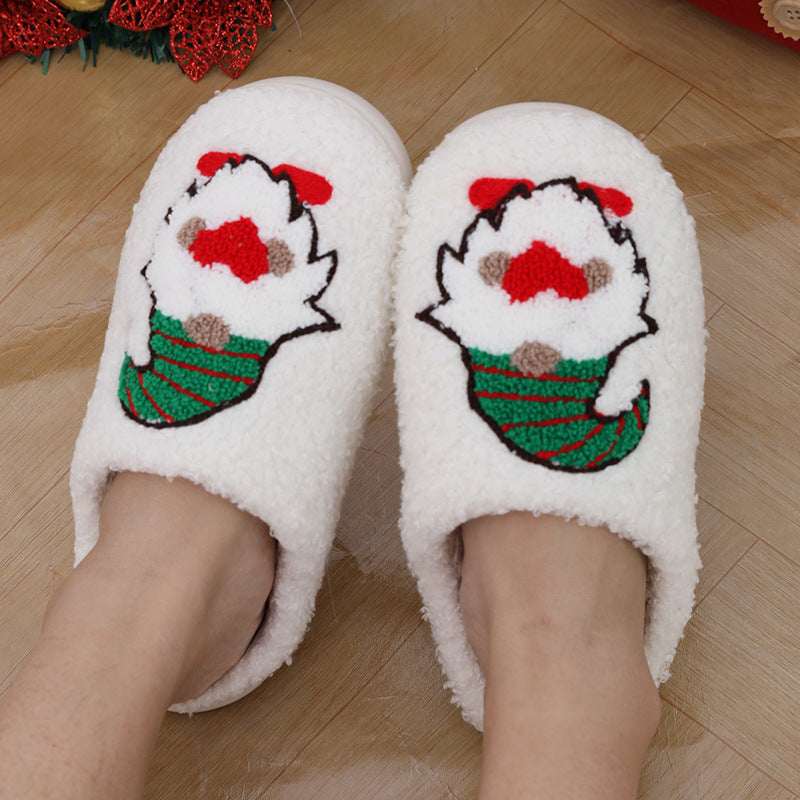 Cute Cartoon Santa Claus Home Slippers Couple Indoor Floor Bedroom Slipper Christmas Warm Shoes Women Men - Elevra