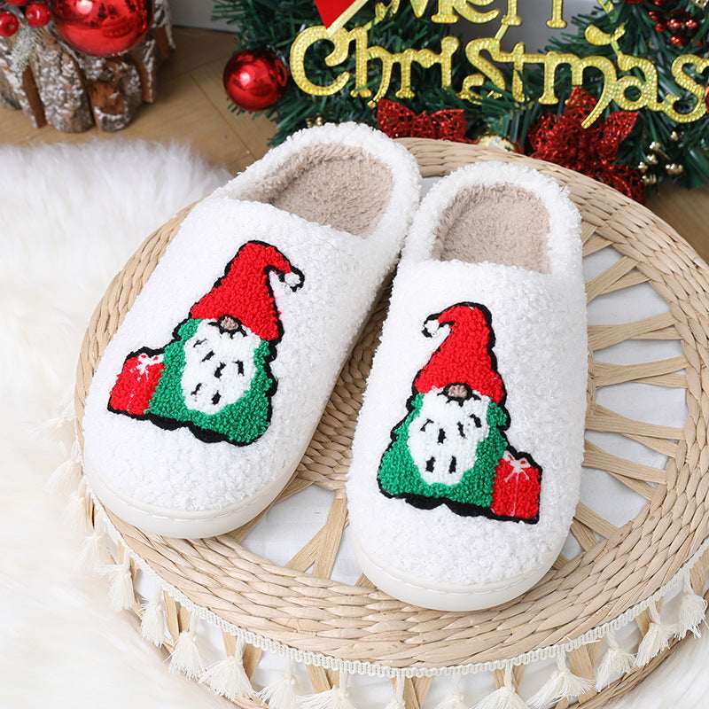 Cute Cartoon Santa Claus Home Slippers Couple Indoor Floor Bedroom Slipper Christmas Warm Shoes Women Men - Elevra