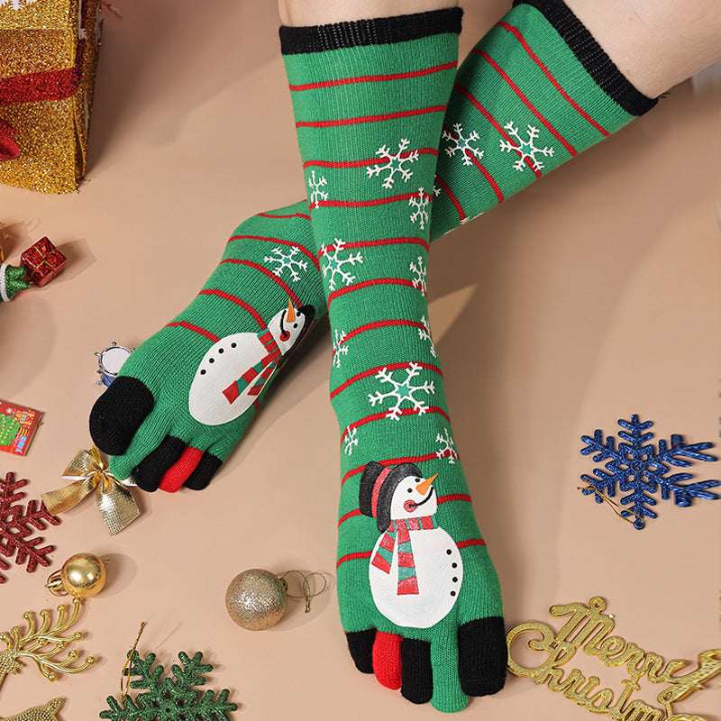 Cute Christmas Five - finger Socks Winter Elastic Sweat - absorbent Split - toe Socks For Women - Elevra