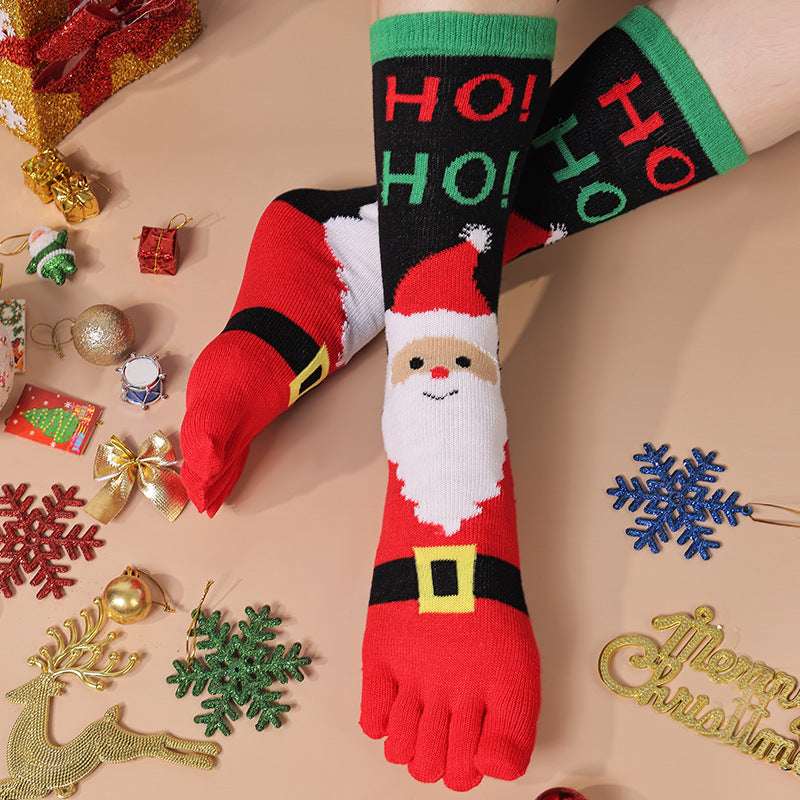 Cute Christmas Five - finger Socks Winter Elastic Sweat - absorbent Split - toe Socks For Women - Elevra