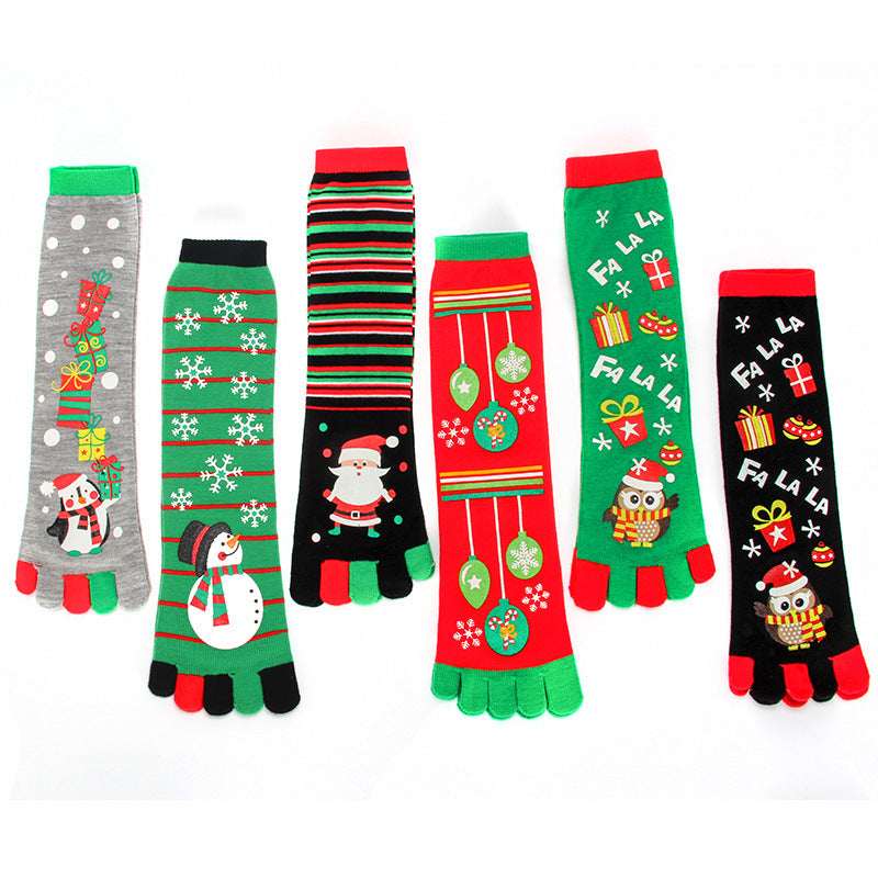 Cute Christmas Five - finger Socks Winter Elastic Sweat - absorbent Split - toe Socks For Women - Elevra
