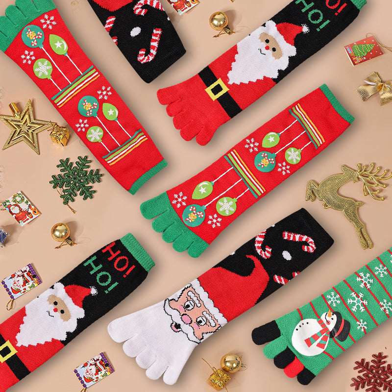 Cute Christmas Five - finger Socks Winter Elastic Sweat - absorbent Split - toe Socks For Women - Elevra