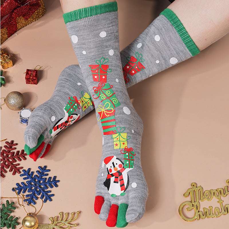 Cute Christmas Five - finger Socks Winter Elastic Sweat - absorbent Split - toe Socks For Women - Elevra