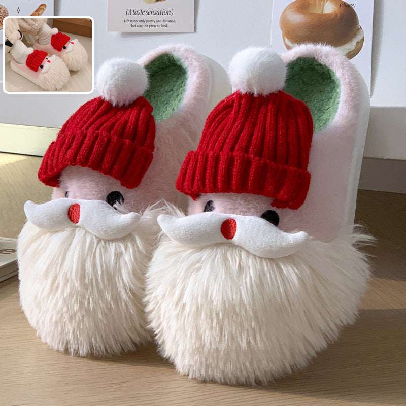 Cute Christmas Santa Claus Home Slippers Winter Warm Indoor Non - slip Floor Plush Shoes For Women - Elevra