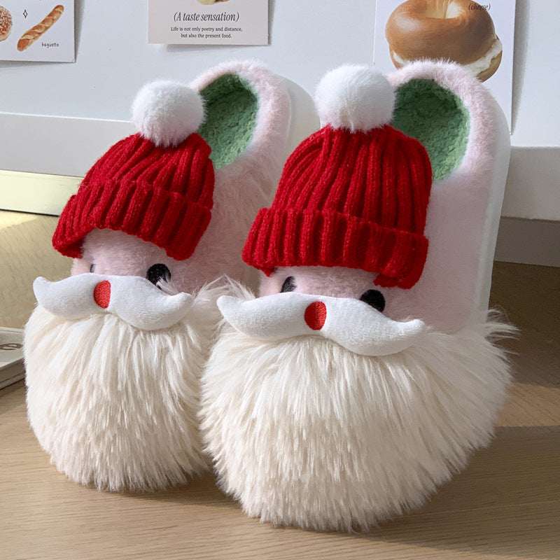 Cute Christmas Santa Claus Home Slippers Winter Warm Indoor Non - slip Floor Plush Shoes For Women - Elevra