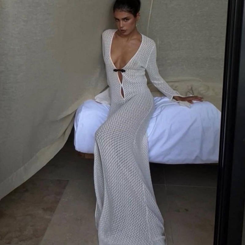 Cutout Slit Maxi Skirt Beach Blouse - Elevra