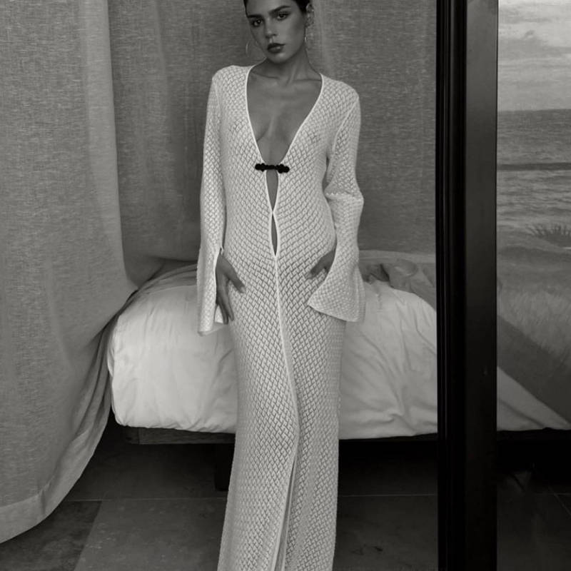 Cutout Slit Maxi Skirt Beach Blouse - Elevra