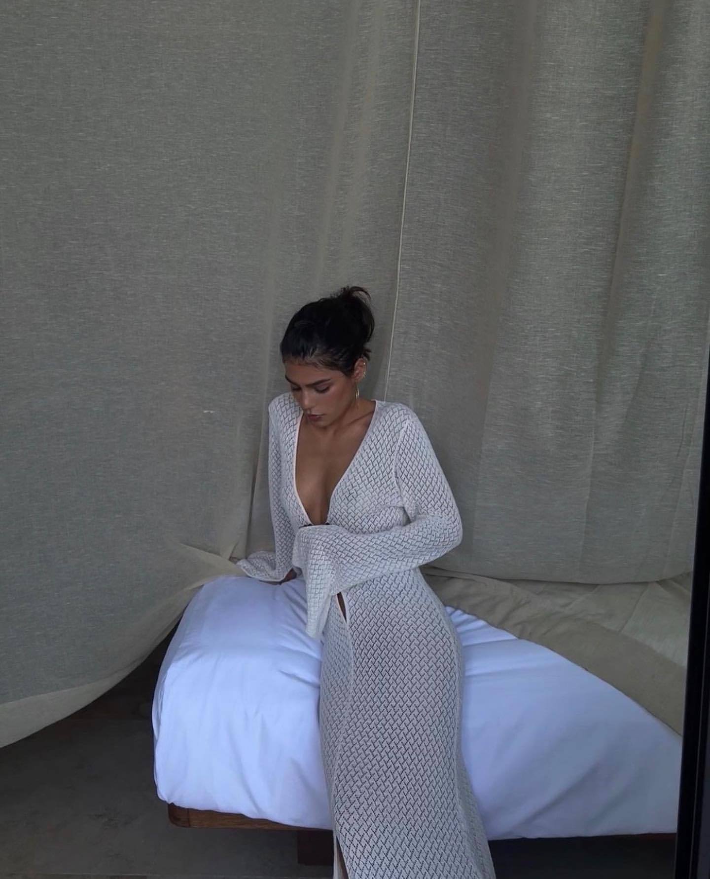 Cutout Slit Maxi Skirt Beach Blouse - Elevra