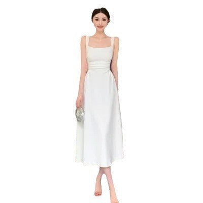 Slim Fit Style Slimming White Suspender Dress