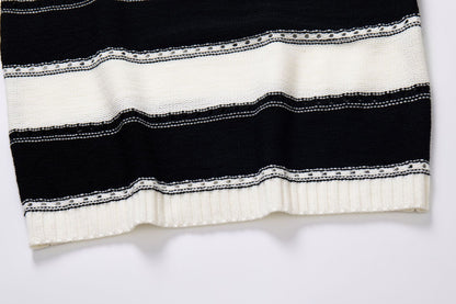 Women's One-neck Striped Openwork Knitted Sweater