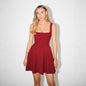 Square-neck Sleeveless Waist Trimming Sling Dress