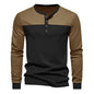 Retro Trendy Long-sleeve Color Matching Henry Collar Bottoming Shirt Casual T-shirt