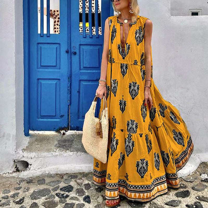 Women's Sleeveless Midi Printed Dress