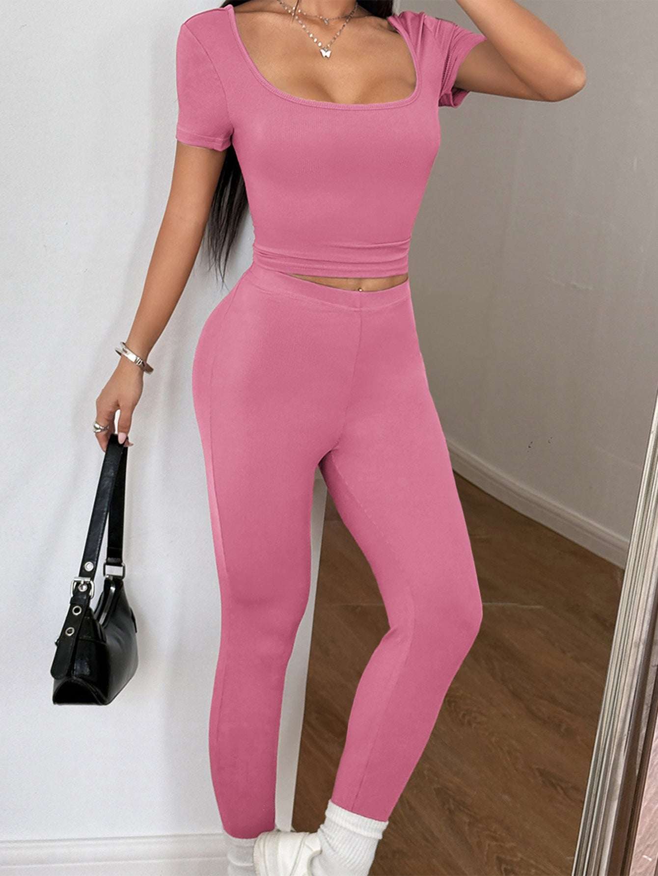 Sports Yoga Solid Color Two-piece Suit For Women