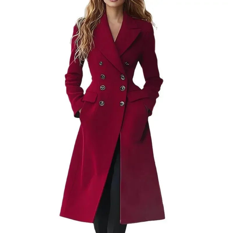 Double Breasted Long Women's Coat Fashion Reversible Woolen Jacket - Elevra