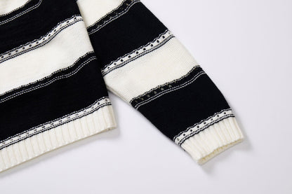Women's One-neck Striped Openwork Knitted Sweater