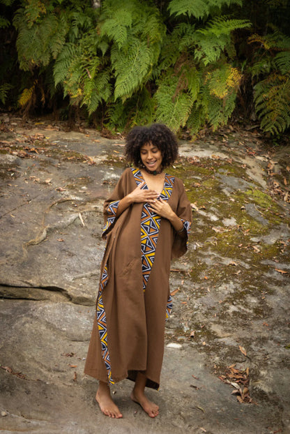 Maxi African Tribal Pattern Ethnic Style Handmade Robe Pocket Skirt