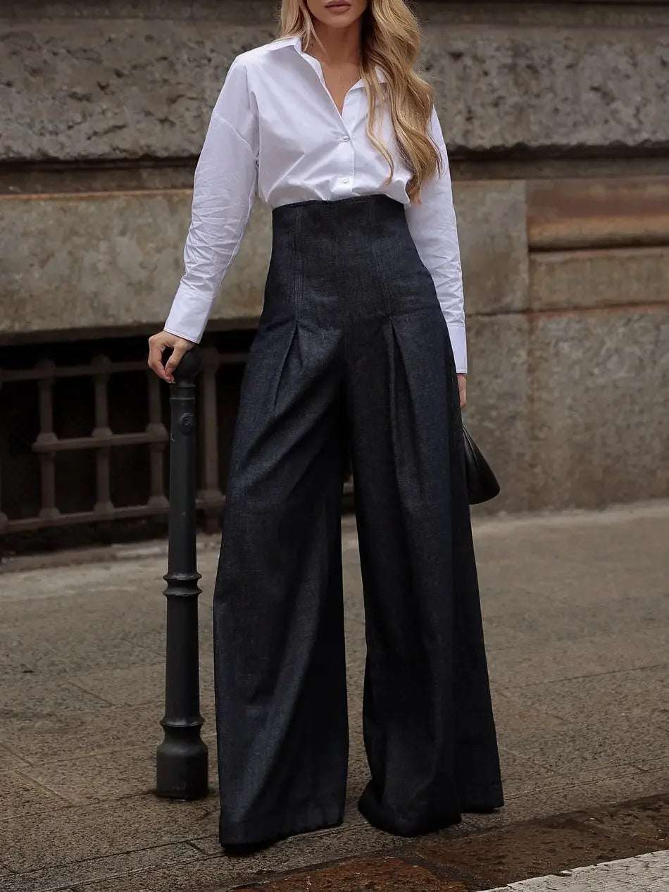 Elegant High - waist Wide - leg Jeans - Elevra