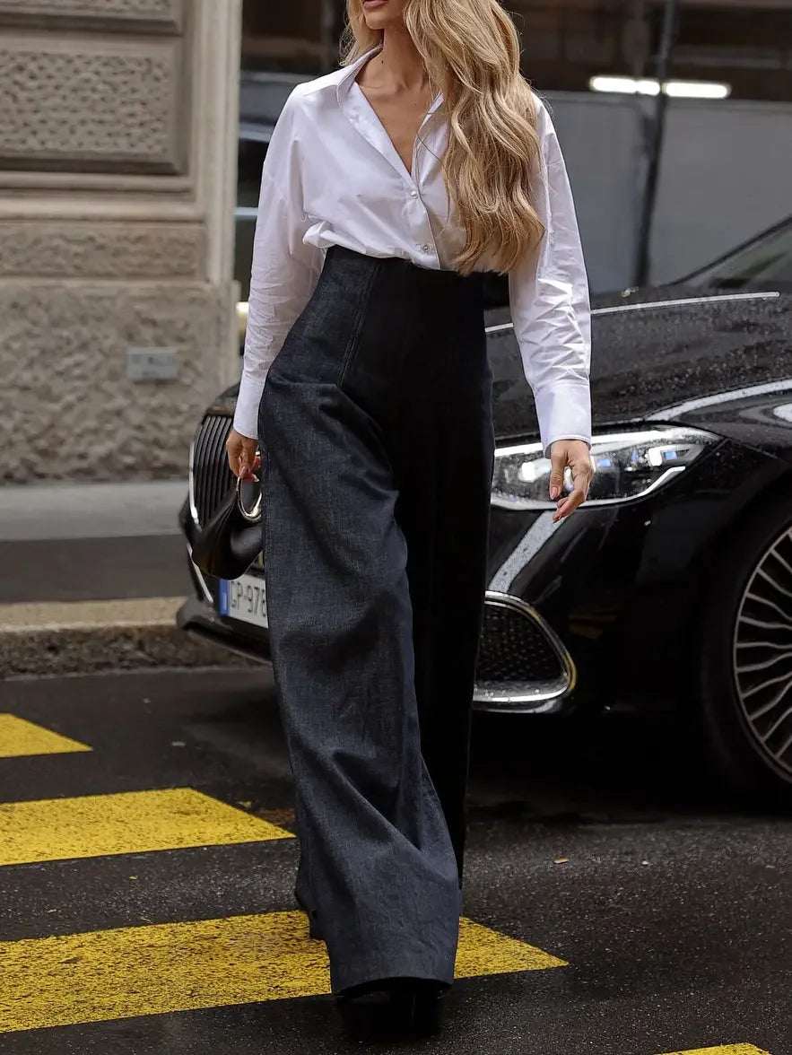 Elegant High - waist Wide - leg Jeans - Elevra