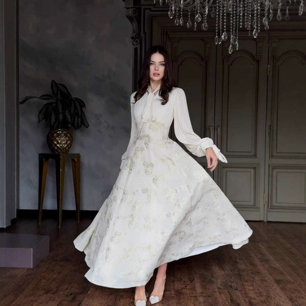 Elegant Long Sleeve Butterfly Bronzing Dress - Elevra