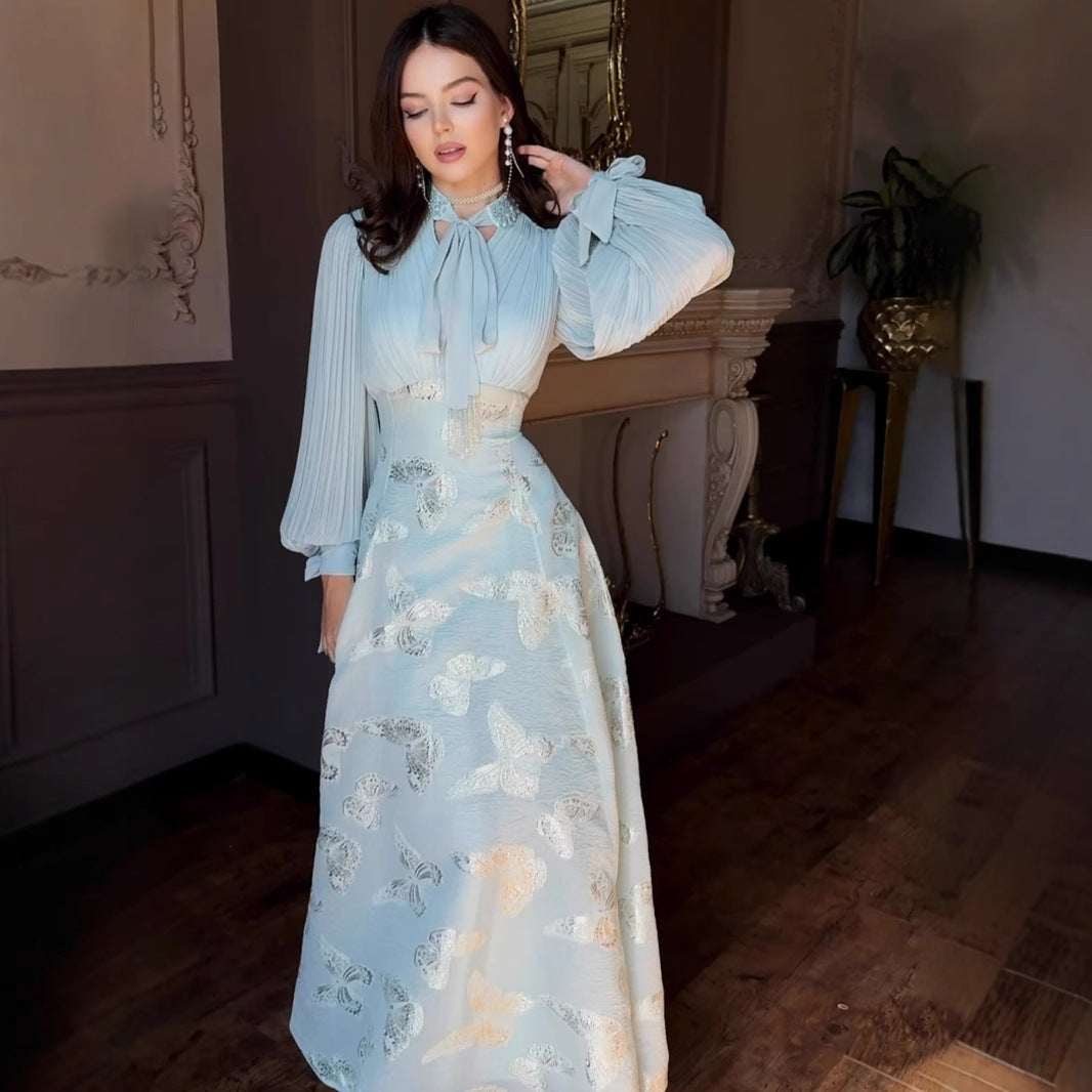 Elegant Long Sleeve Butterfly Bronzing Dress - Elevra