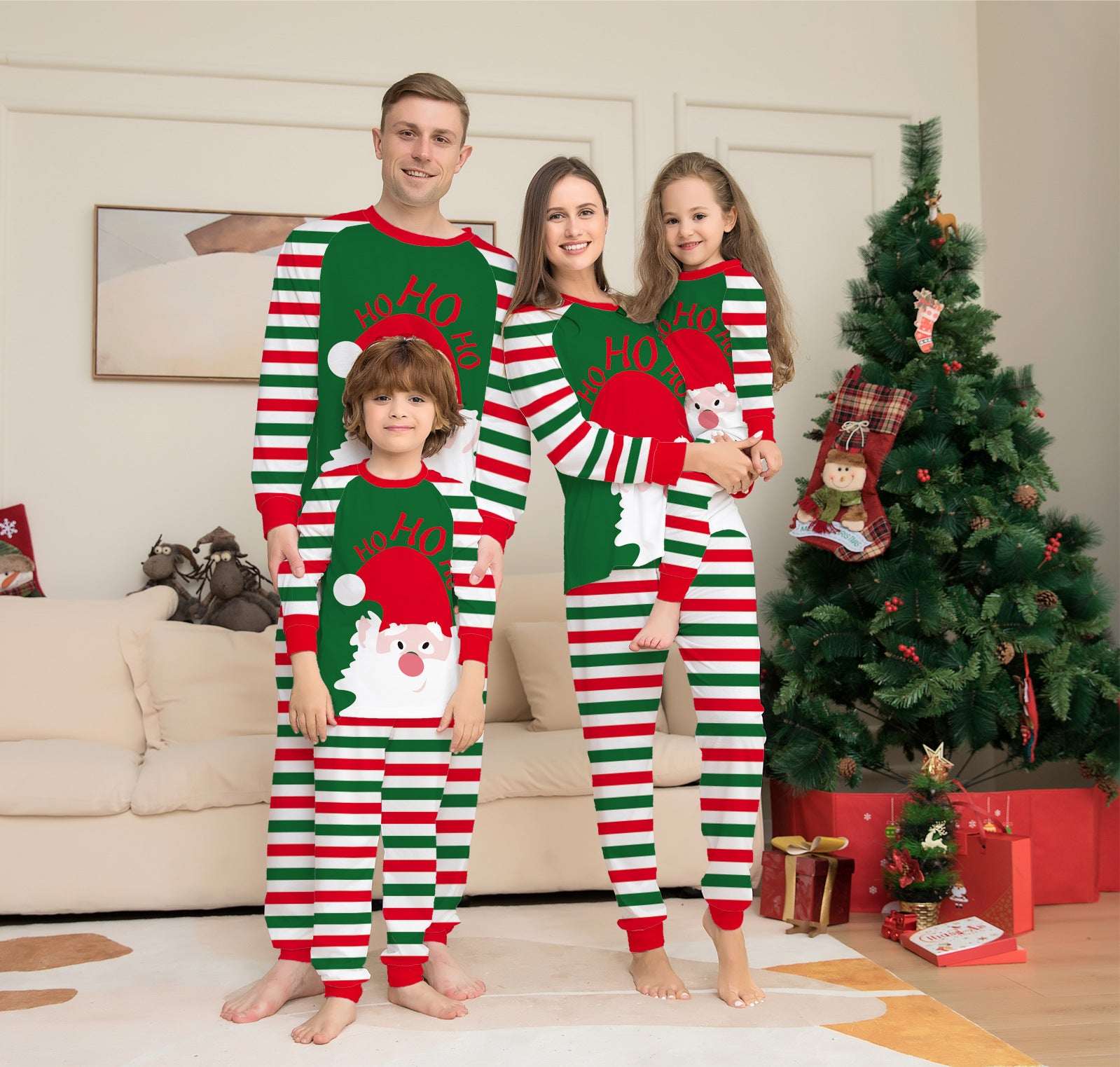 Family Christmas Pajamas Matching Sets Red Stripe Xmas Holiday Sleepwear Jammies Long Sleeve PJs Outfits - Elevra