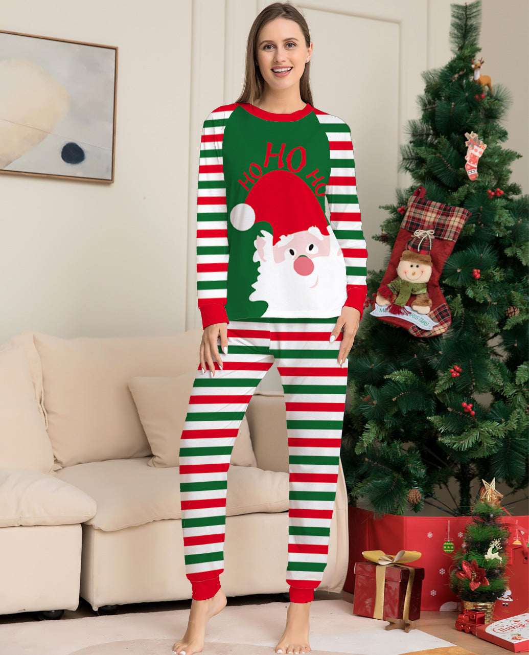Family Christmas Pajamas Matching Sets Red Stripe Xmas Holiday Sleepwear Jammies Long Sleeve PJs Outfits - Elevra