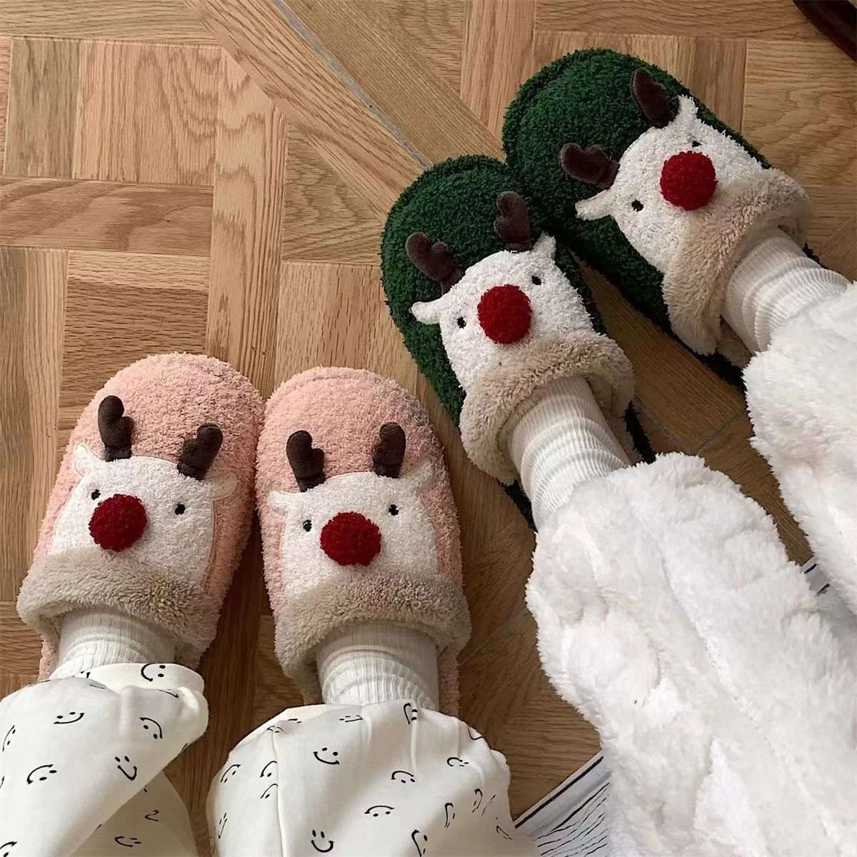 Fashion Non - slip Warm Christmas Elk Plush Shoes - Elevra
