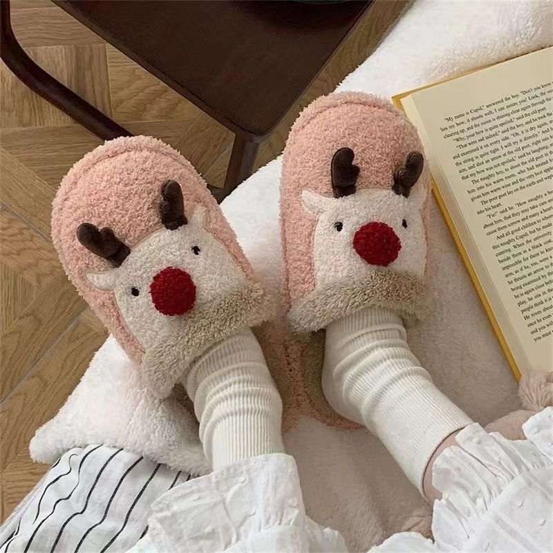 Fashion Non - slip Warm Christmas Elk Plush Shoes - Elevra