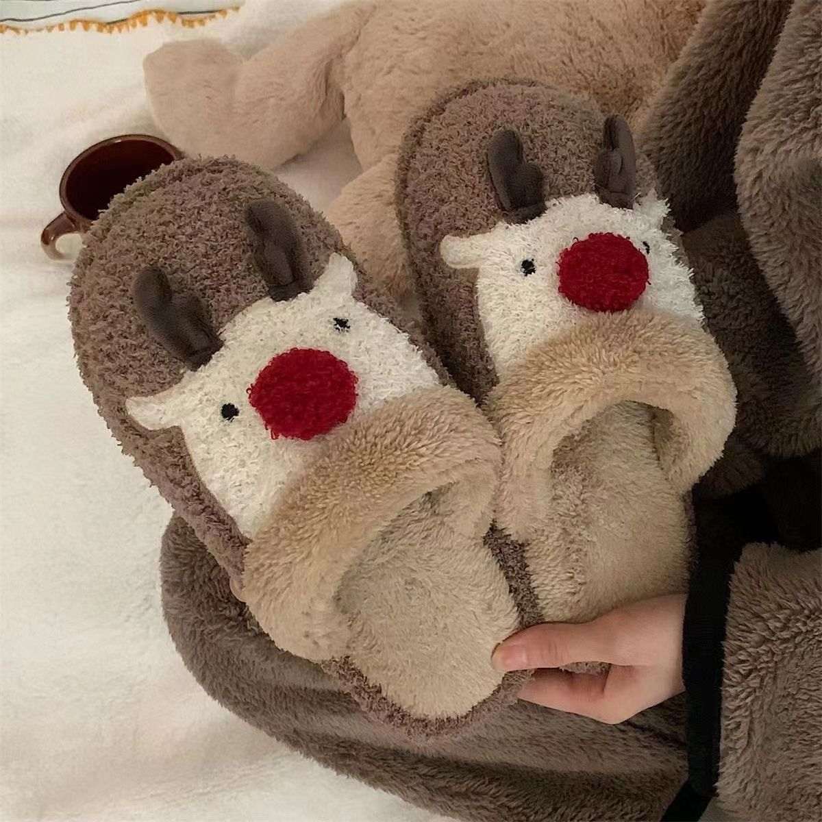 Fashion Non - slip Warm Christmas Elk Plush Shoes - Elevra