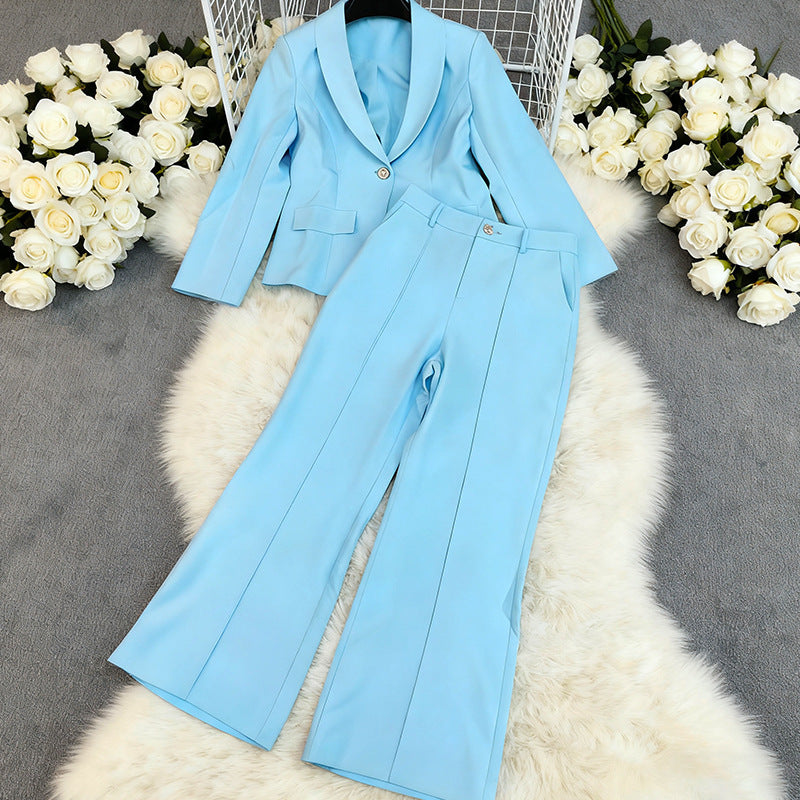Solid Color Temperament Long Sleeve Suit Straight Trousers Business Suit