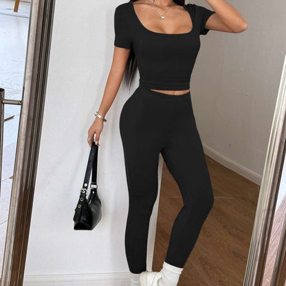 Sports Yoga Solid Color Two-piece Suit For Women