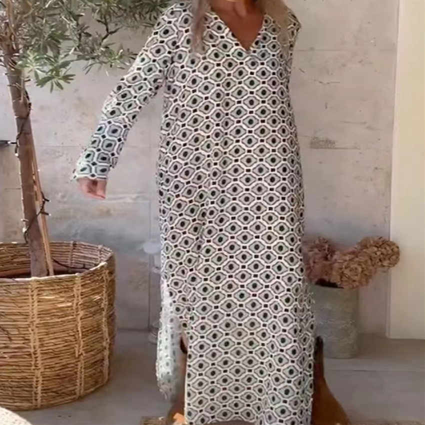 Female Bohemian Female V - neck Long - sleeve Dress - Elevra