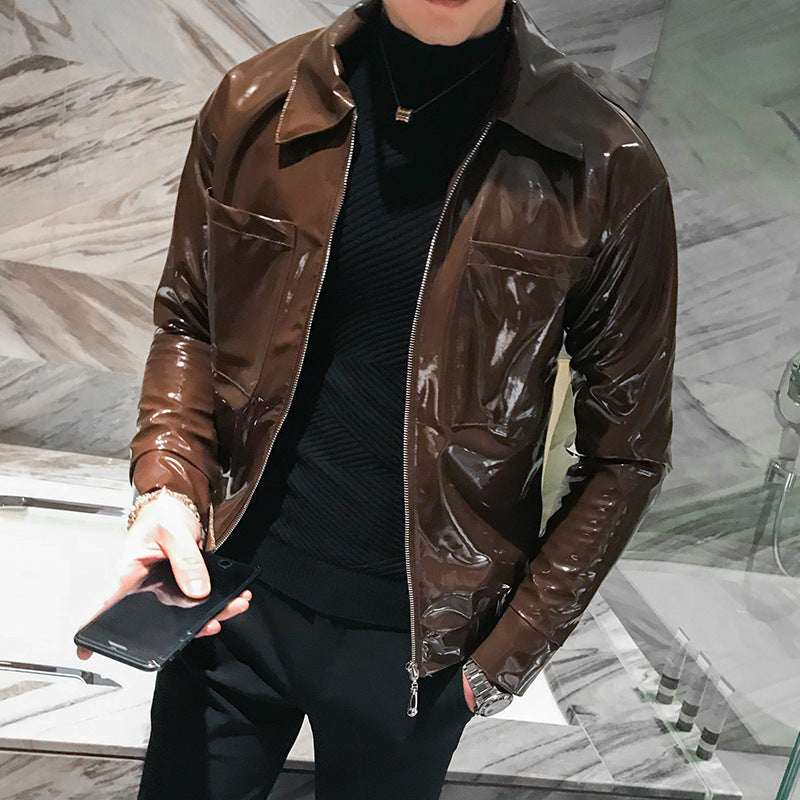 Handsome motorcycle jacket PU leather leather lapel jacket - Elevra