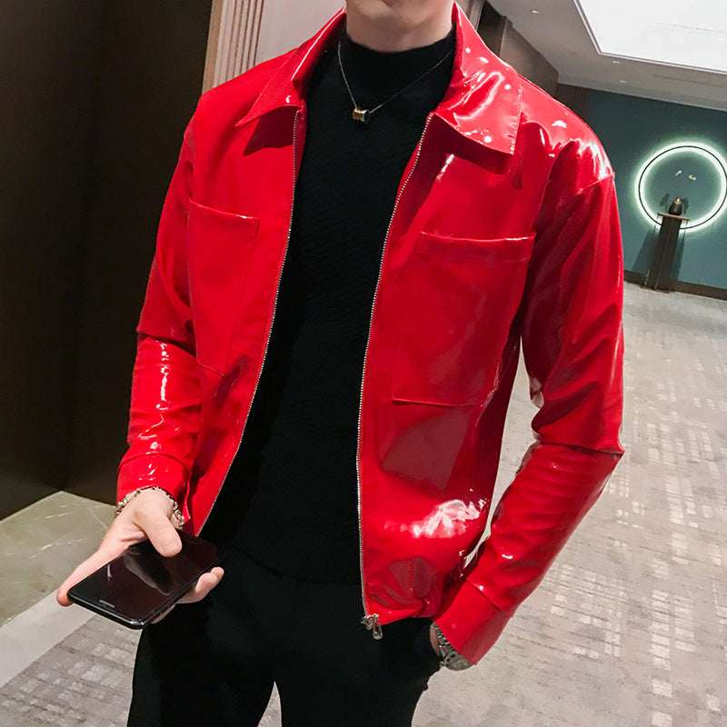 Handsome motorcycle jacket PU leather leather lapel jacket - Elevra