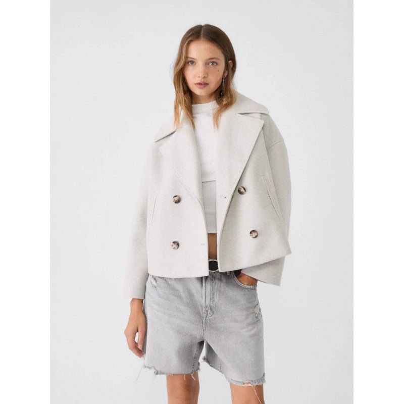 Ins Double - breasted Lapel Blazer Jacket Fashion Loose Woolen Short Coat Elegant Commuting Women's Clothing - Elevra