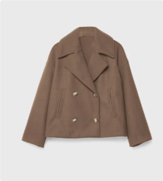 Ins Double - breasted Lapel Blazer Jacket Fashion Loose Woolen Short Coat Elegant Commuting Women's Clothing - Elevra