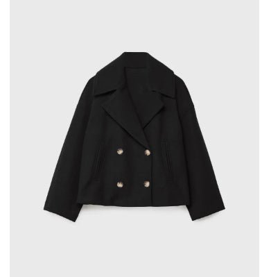Ins Double - breasted Lapel Blazer Jacket Fashion Loose Woolen Short Coat Elegant Commuting Women's Clothing - Elevra